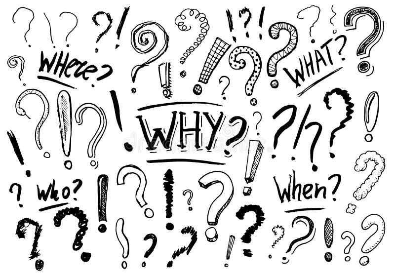 Set of question mark. Doodle style. Collection of icons and signs Why. Engraved hand drawn sketch. Abstract vector. vector illustration