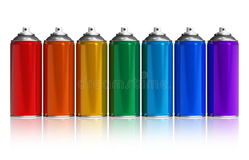 Set of rainbow paint spray cans stock illustration