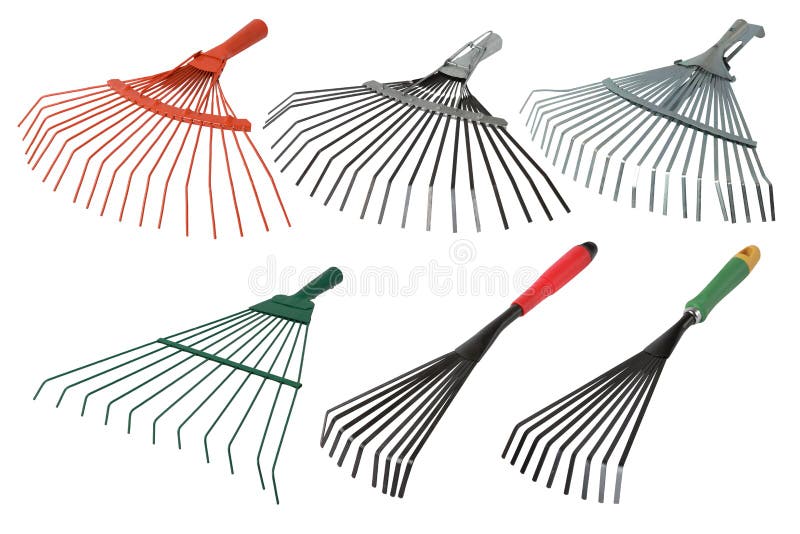 Set Of Rakes Isolated On White Background. Garden Instrument Stock ...