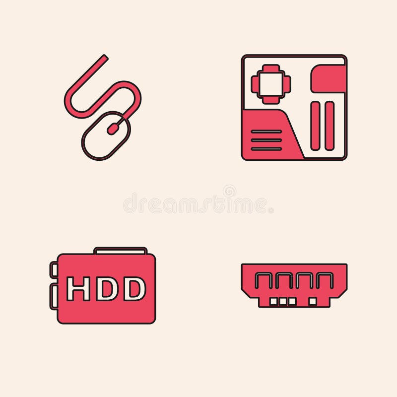 Set RAM, Random Access Memory, Computer Mouse, Motherboard Digital Chip ...