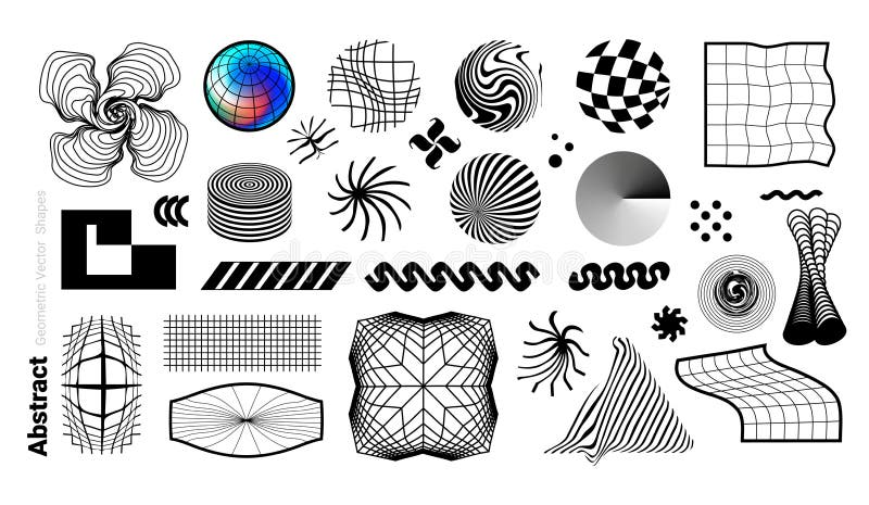 Set of random abstract vector geometric shapes and objects stock illustration