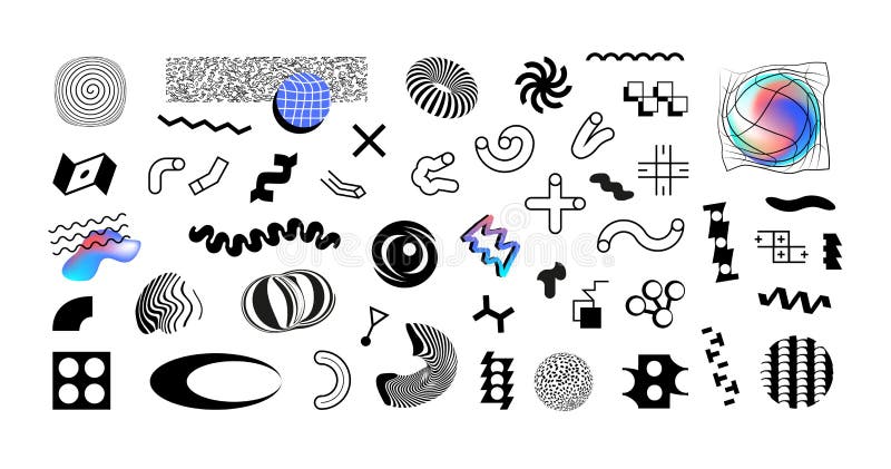 Set of random abstract vector geometric shapes and objects stock illustration
