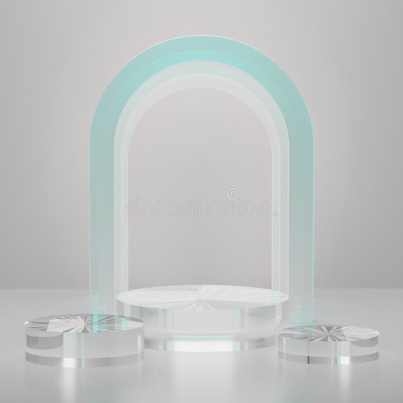 Set realist 3D de trei fundaluri de podium cilindrice din sticlă transparentă mockup 3d rendering. stock illustration