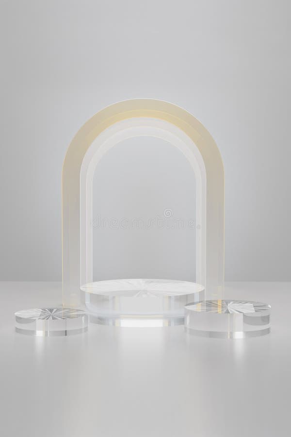 Set realist 3D de trei fundaluri de podium cilindrice din sticlă transparentă mockup 3d rendering. royalty free illustration