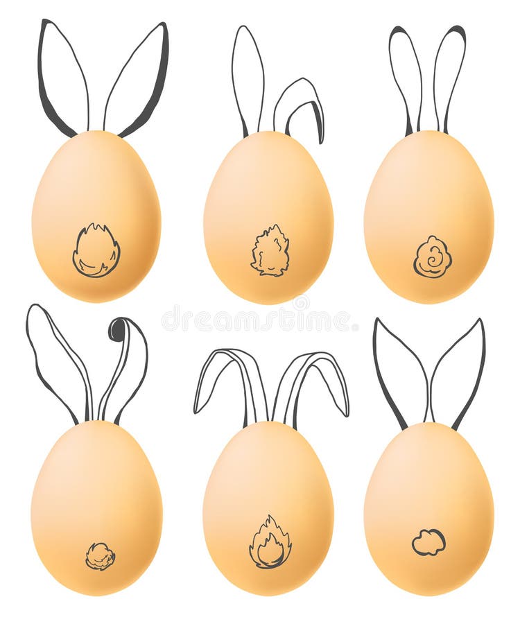 Set of realistic eggs with hand drawn elements. Happy easter. Vector royalty free illustration