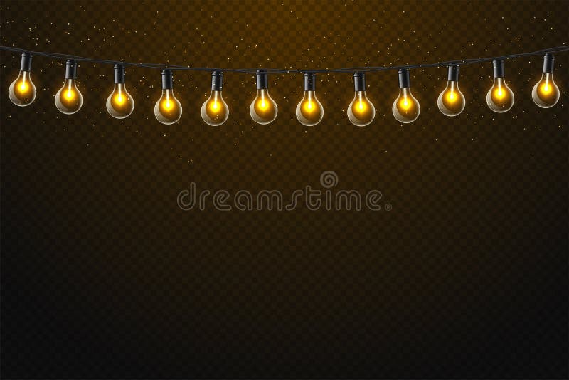 Set of Realistic Glowing Lamp Hanging on the Wire Stock Vector