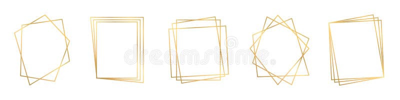 Set realistic golden geometric frames. Abstract geometric shapes. Luxury gold frames or borders. Geometrical polyhedron, art thin stock illustration
