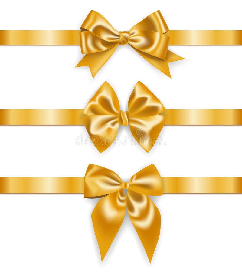 Set Of Realistic Golden Ribbons With Bows Decoration For Gift Boxes Design Element Stock