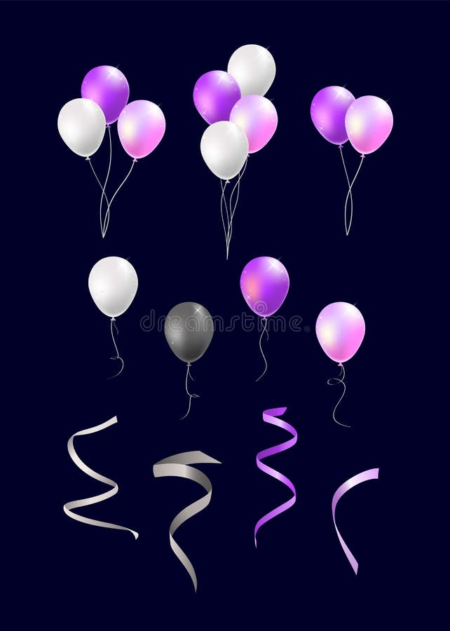 Set of Realistic Isolated Colorful Party Elements on Black Background