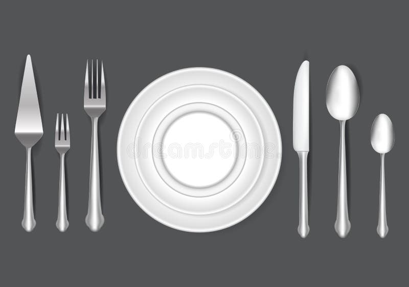 Set of Realistic Knife Fork and Spoon in Eating Etiquette, in Dinner