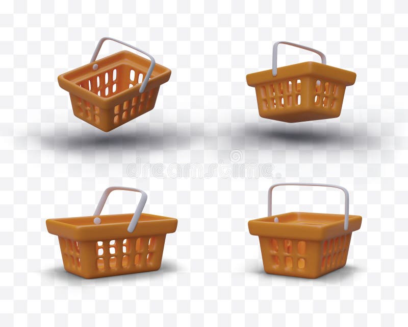 Set of Realistic Plastic Shopping Baskets. Collection 3D Baskets from ...