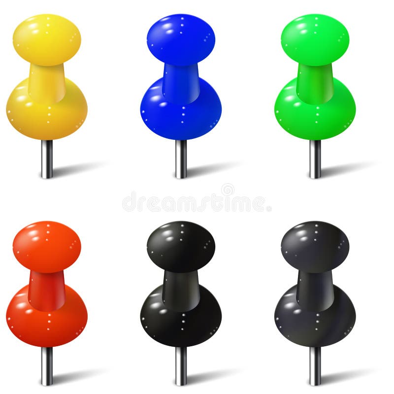 Set of Realistic Push Pins in Different Colors. Thumbtacks Stock Vector ...