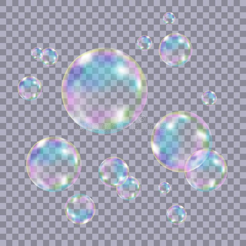 Set of realistic transparent colorful soap bubbles. vector illustration Set of realistic transparent colorful soap bubbles. vector illustration