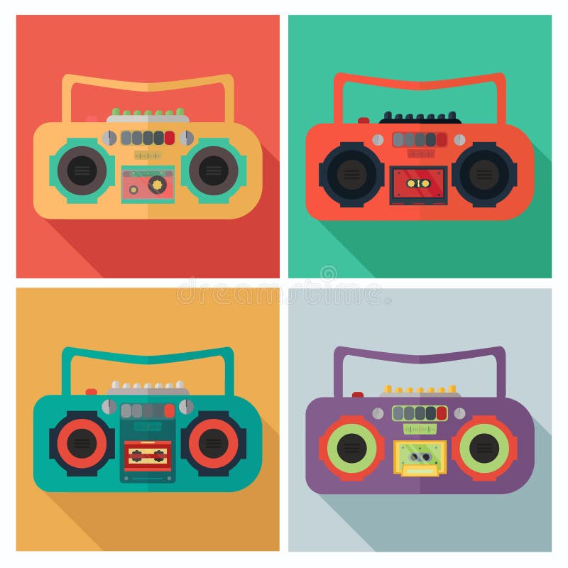 Set Recorder Icons In Flat Design Style Stock Vector - Illustration of