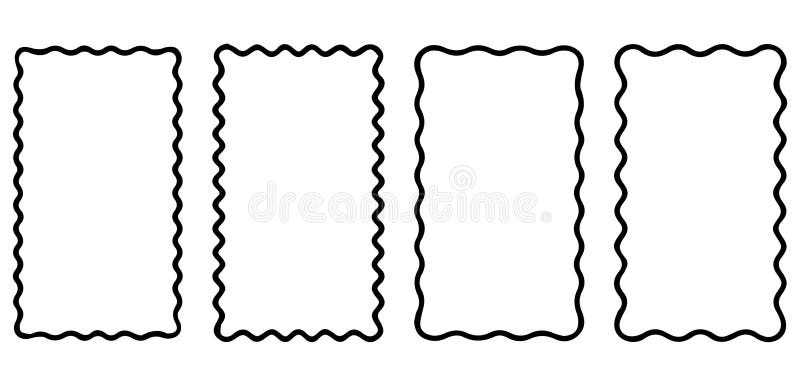 Set of rectangle frames with wavy edges. Rectangular shapes with wiggly borders. royalty free illustration