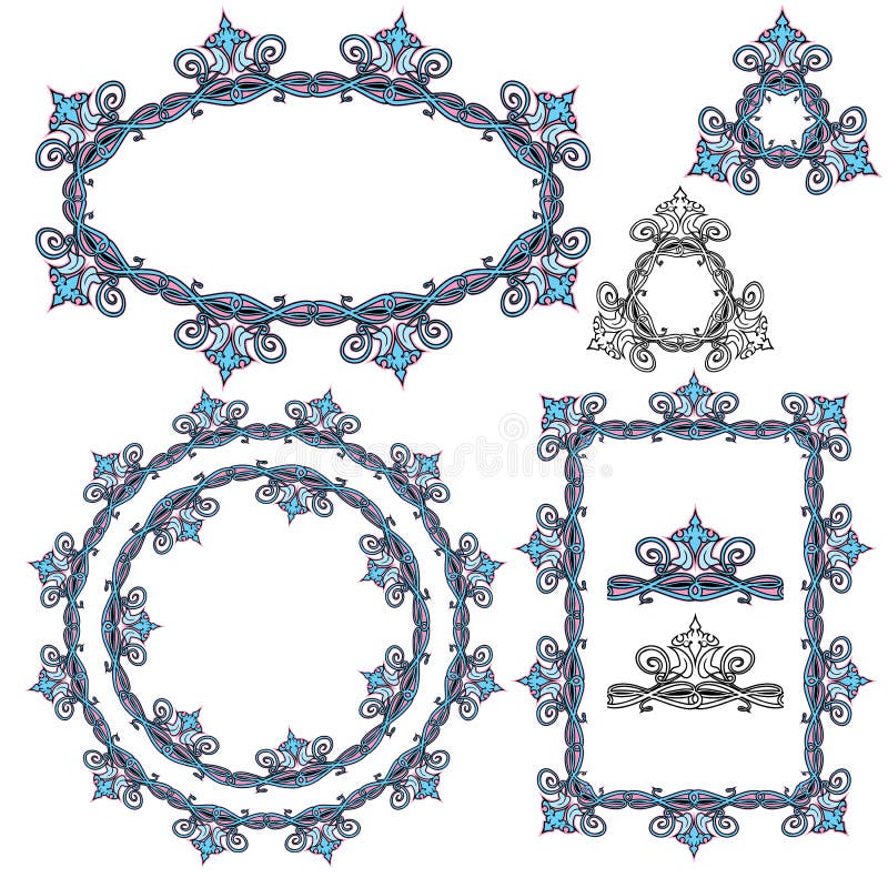 Set of Round and Oval Frames and Vintage Design El Stock Vector