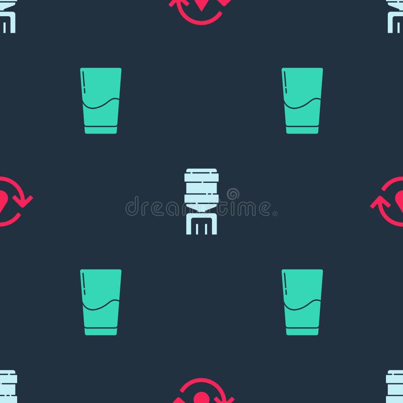 Set Recycle Clean Aqua, Water Cooler and Glass with Water on Seamless