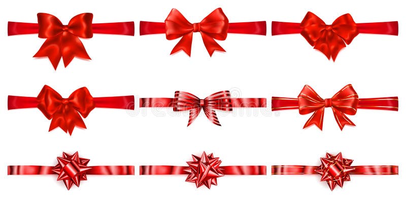 Set Red Bows Horizontal Ribbons Stock Illustrations 86 Set Red Bows