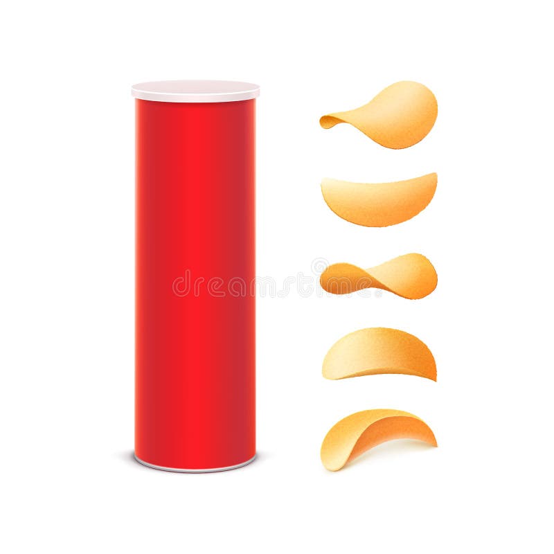 Set of Red Box Container Tube with Potato Chips Stock Vector