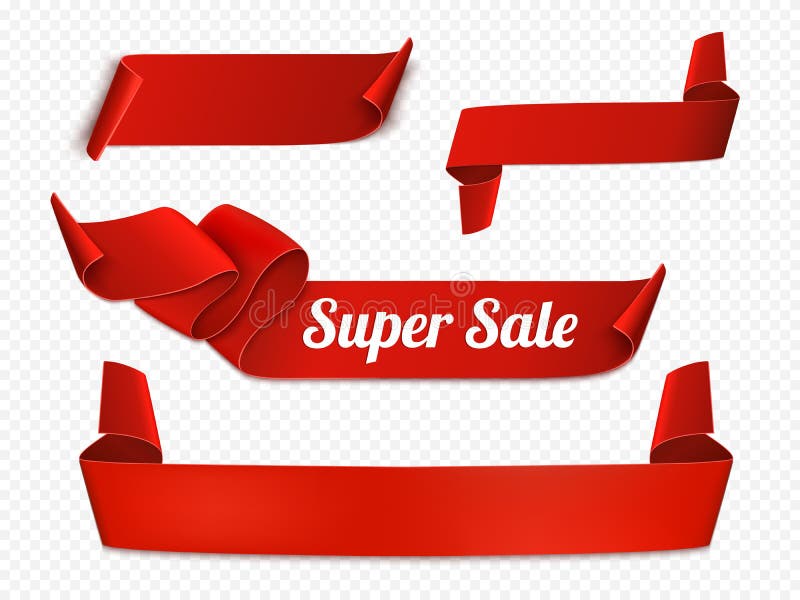 Set of Red Curved Paper Blank Banners Isolated. Vector Illustration