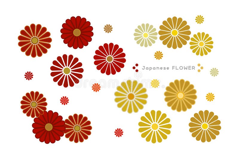 Set of Red and Gold Flowers in Various Colors and Sizes Stock Vector ...