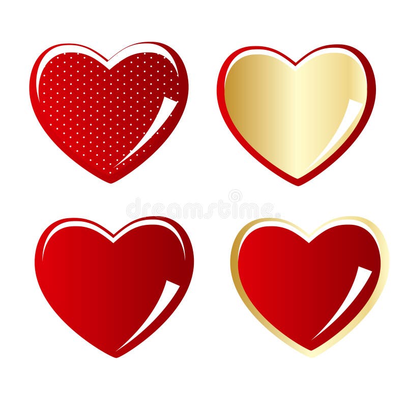 Set of red and gold heart vector illustration