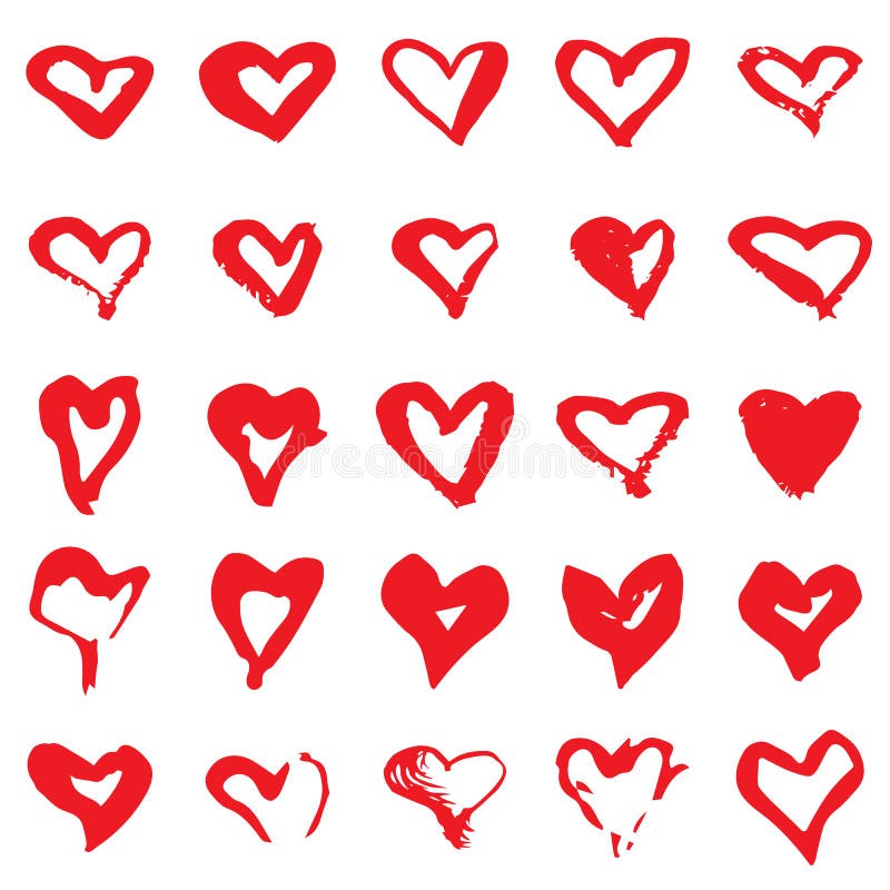 Set of red grunge hearts, Vector heart shapes royalty free illustration