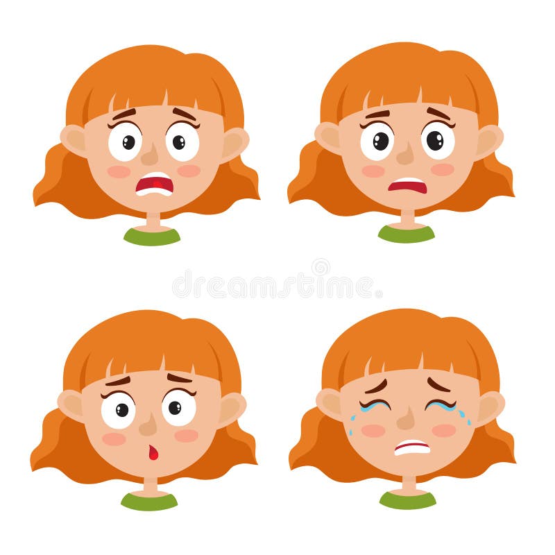 Set of Red-haired Girl Scared Face Expression Isolated on White Stock  Vector - Illustration of person, female: 134977217