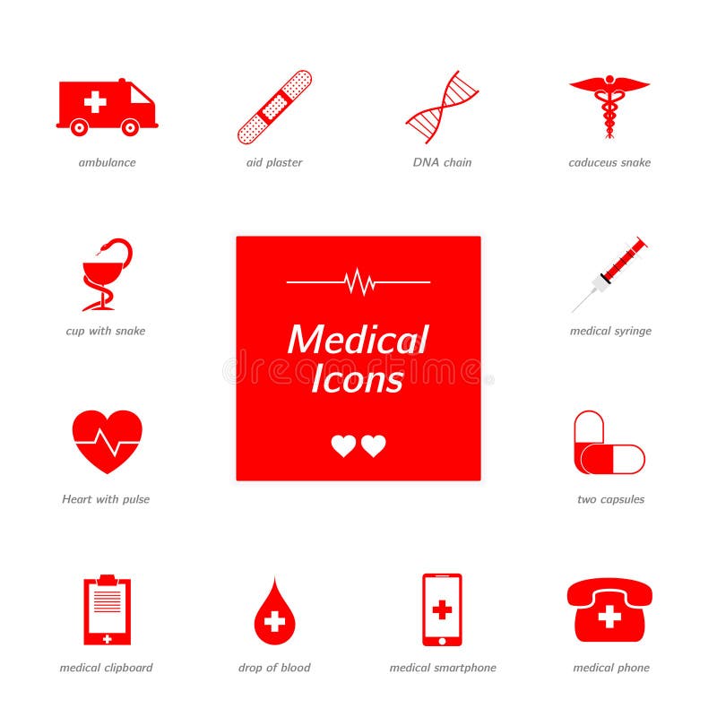 Set of red medical icons. stock vector. Illustration of capsule 109495229