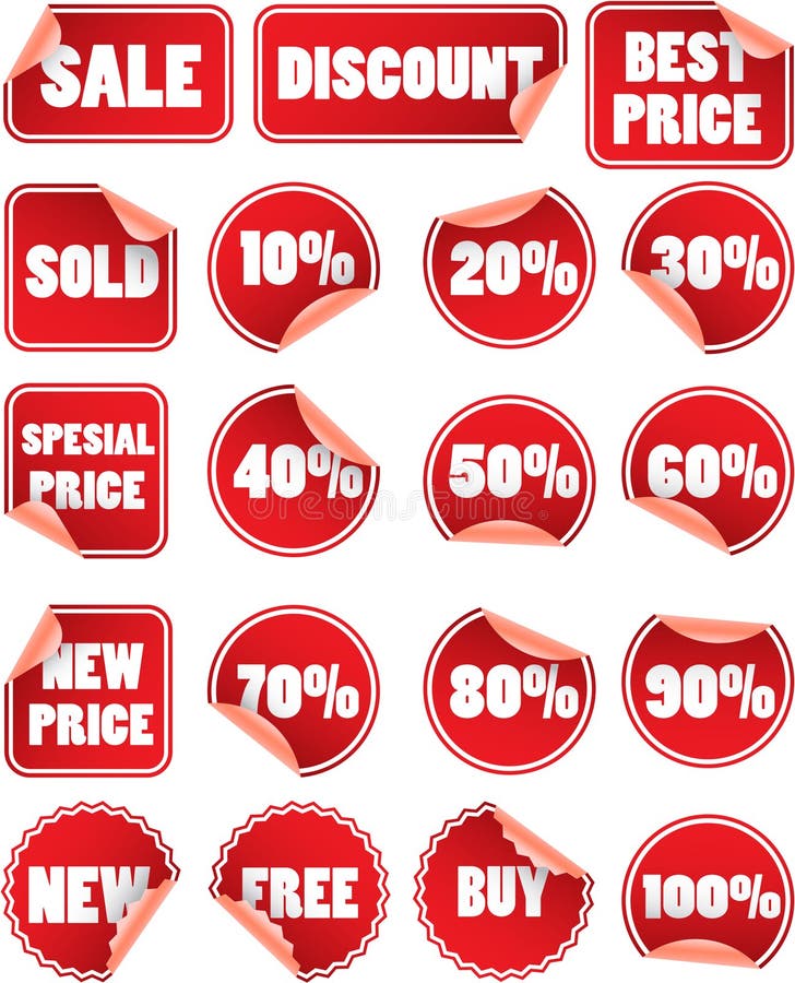 Set of red sale labels stock vector. Illustration of paper 13378006