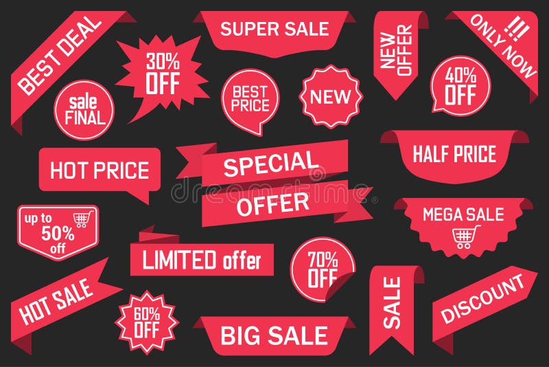 Set Of Red Sale Special Offer Discount Banners Ribbon Stock Vector