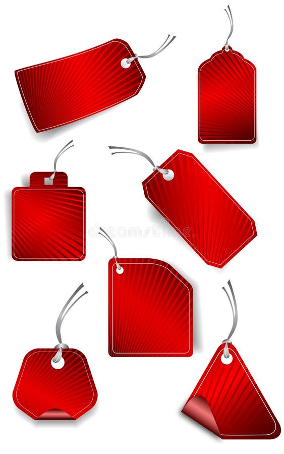 Vector red price tags, labels, stickers, arrows and ribbons Stock Vector