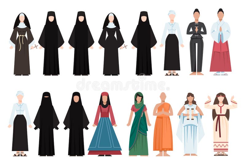 Set of religion people wearing specific uniform. religious figure royalty free illustration