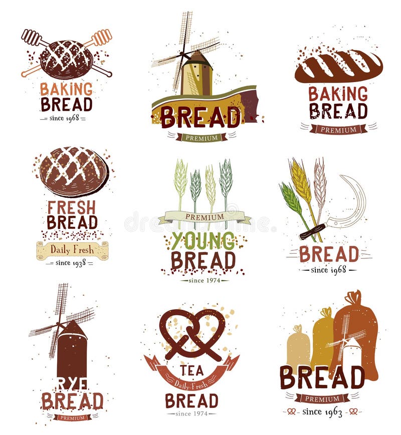 Set of retro bakery and bread logo, labels, badges and design elements. royalty free illustration