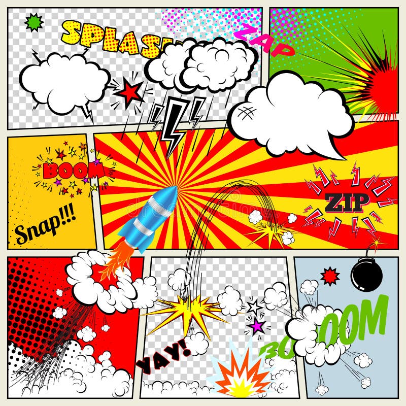 Set of Retro Comic Book Vector Design elements, Speech and Thought Bubbles stock illustration