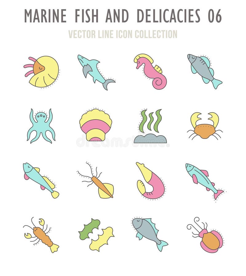 Set Retro ikony Morska ryba i bakalie ilustracja wektor Set Retro ikony Morska ryba i bakalie ilustracja wektor