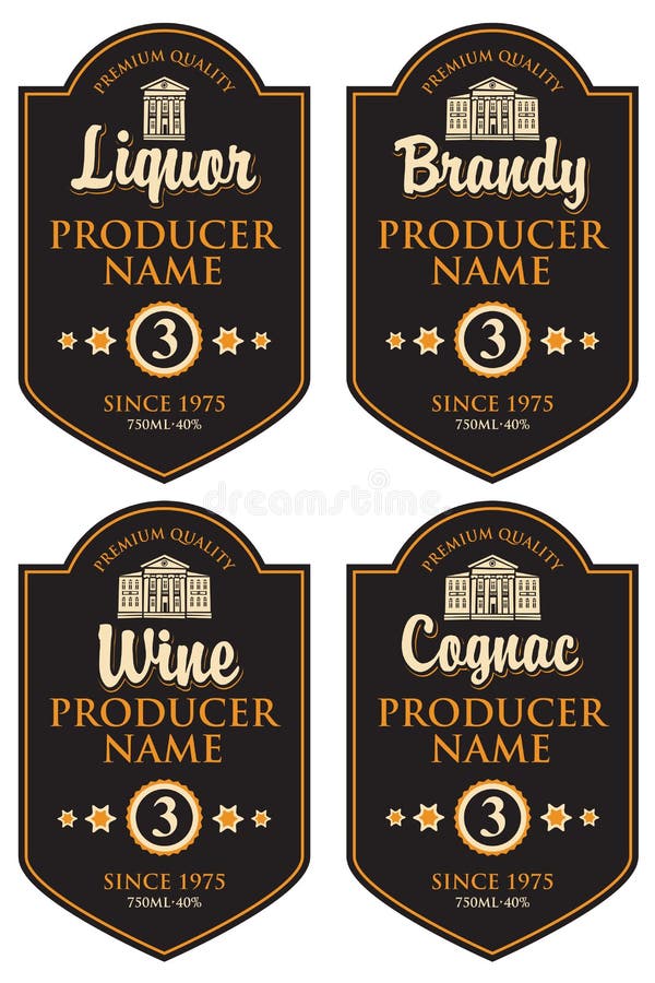 Set of retro labels for various alcohol beverages royalty free illustration