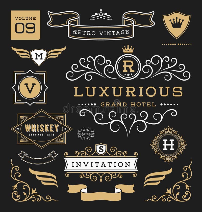 Set retro rocznika graficznego projekta elementy royalty ilustracja