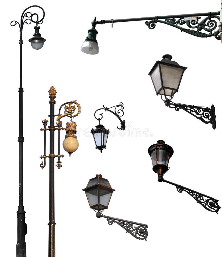 Set of retro street lamps with clipping paths