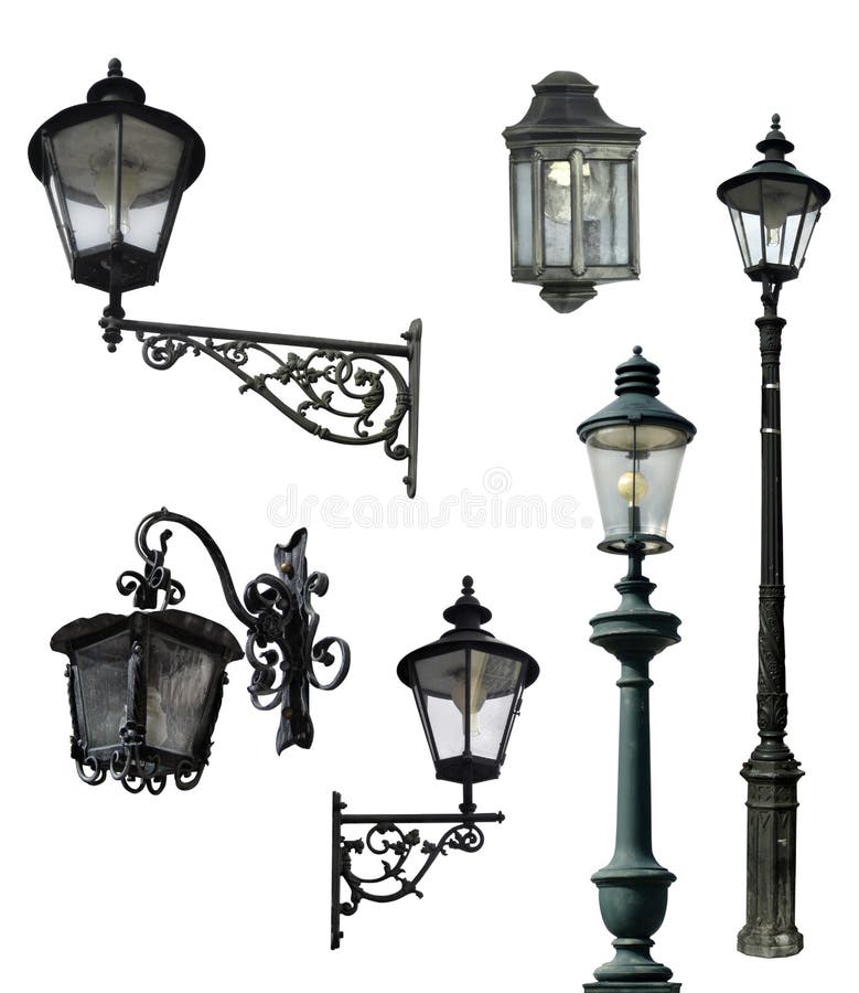Set of retro street lamps, isolated with clipping paths