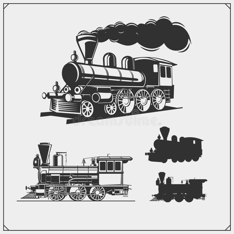 Set of retro trains emblems, labels, badges and design elements. Print design for t-shirts.