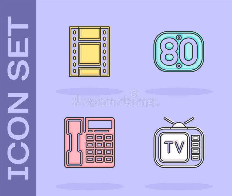 Set Retro Tv, Play Video, Telephone Handset and 80s Icon. Vector Stock