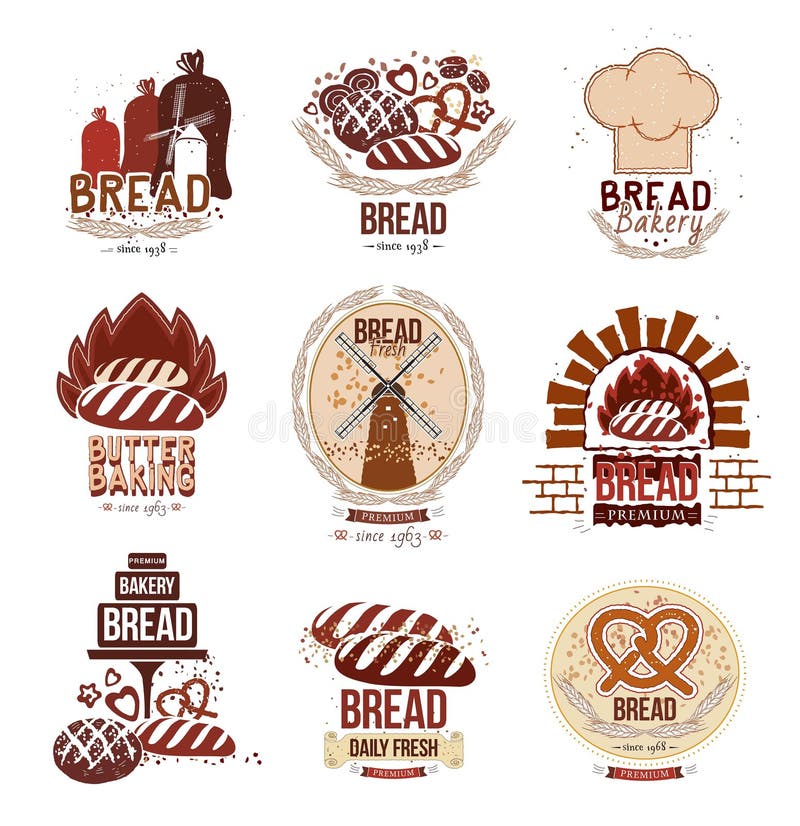 Set of Retro Vector Bakery Logos and Bread. Stock Vector ...