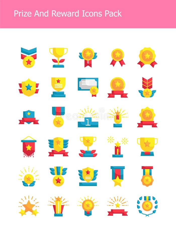 Set of Reward Award Prize Icon Set Flat Style Stock Vector