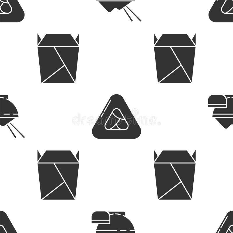 Set Rice in a bowl with chopstick, Sushi and Rstaurant opened take out box filled on seamless pattern. Vector vector illustration