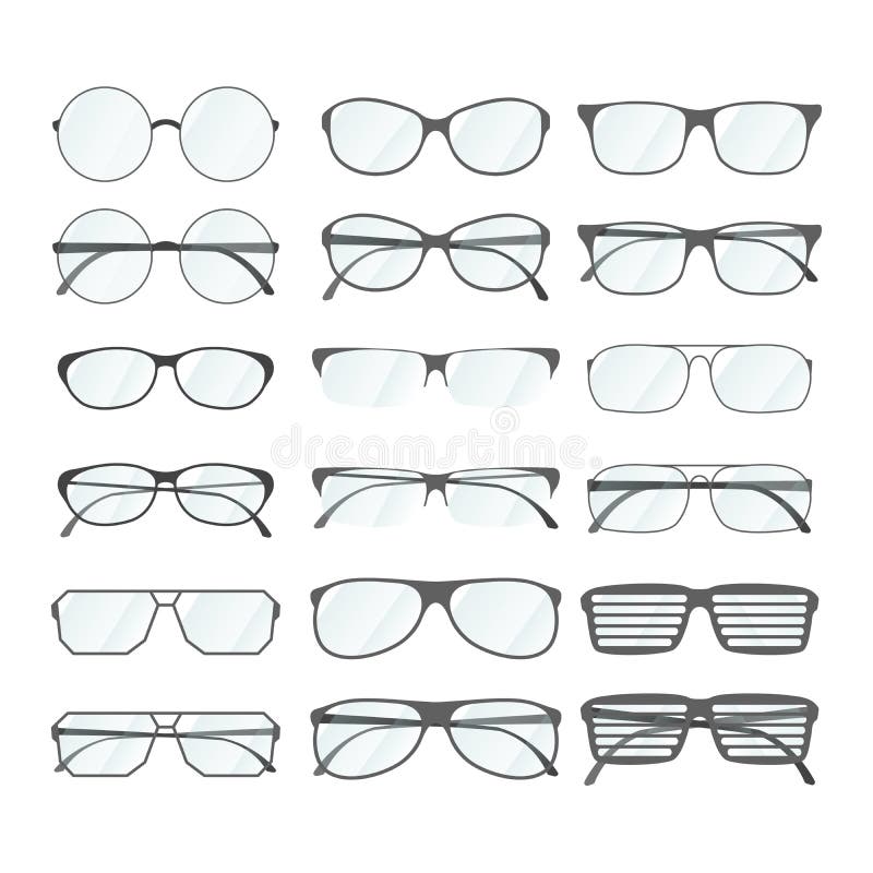 Set of Rim Glasses in Different Style on White Stock Vector