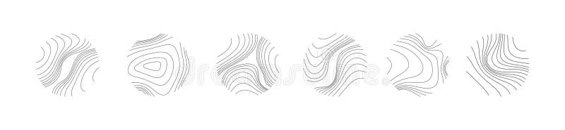 Set of rings of topographic contour lines map or wood ring texture. Tree ring or line topography map design for logo. Vector stock illustration