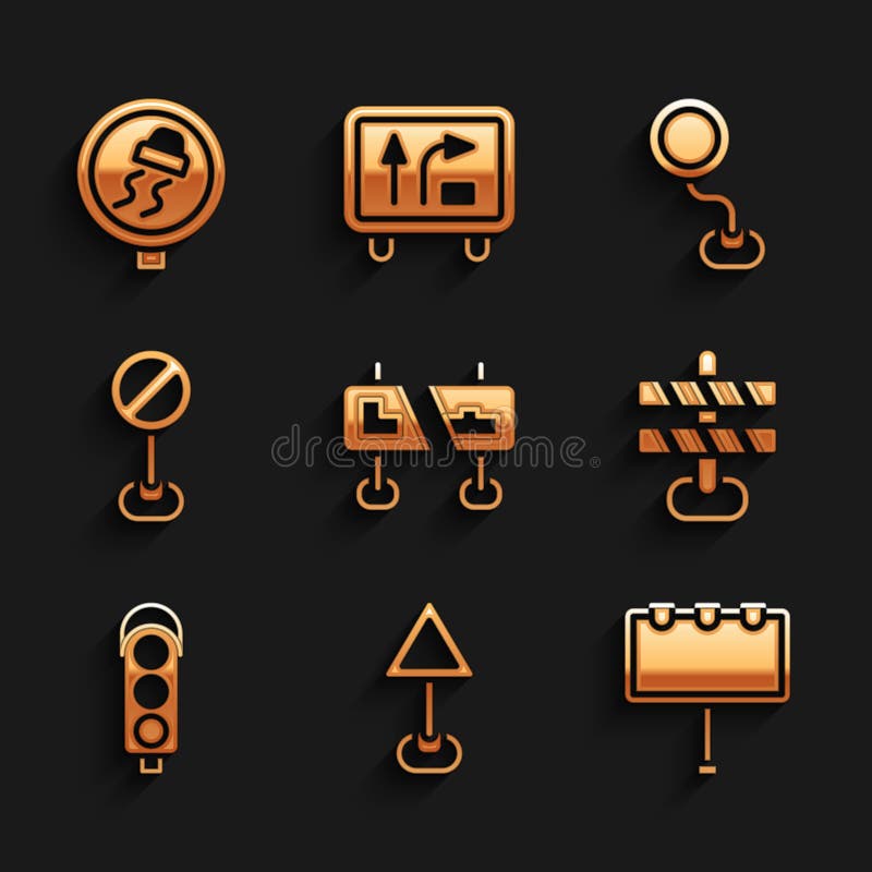 Set Road Traffic Sign, Triangle Warning Blank, Billboard with Lights