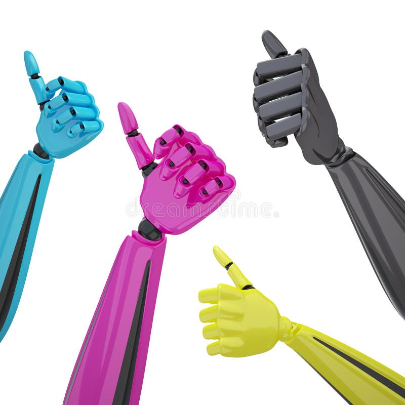 Set of robotic hands with thumb up.