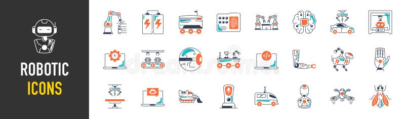 Robotic icon set. Machine learning icons. Robotics, iot, biometric device chip robot cloud computing and automation icon. Vector illustration. Robotics icons vectors